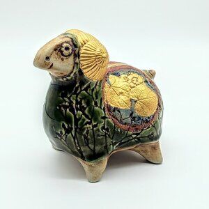 Tenmoku Pottery Malaysia Handicraft Ram Figurine NWT